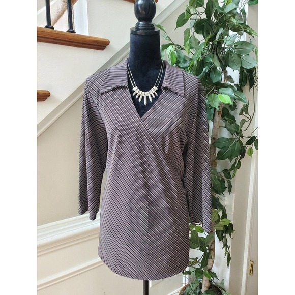 Maria Gabrielle Womens Black & White Polyester V-Neck Long Sleeve Top Blouse 2XL - Picture 10 of 10